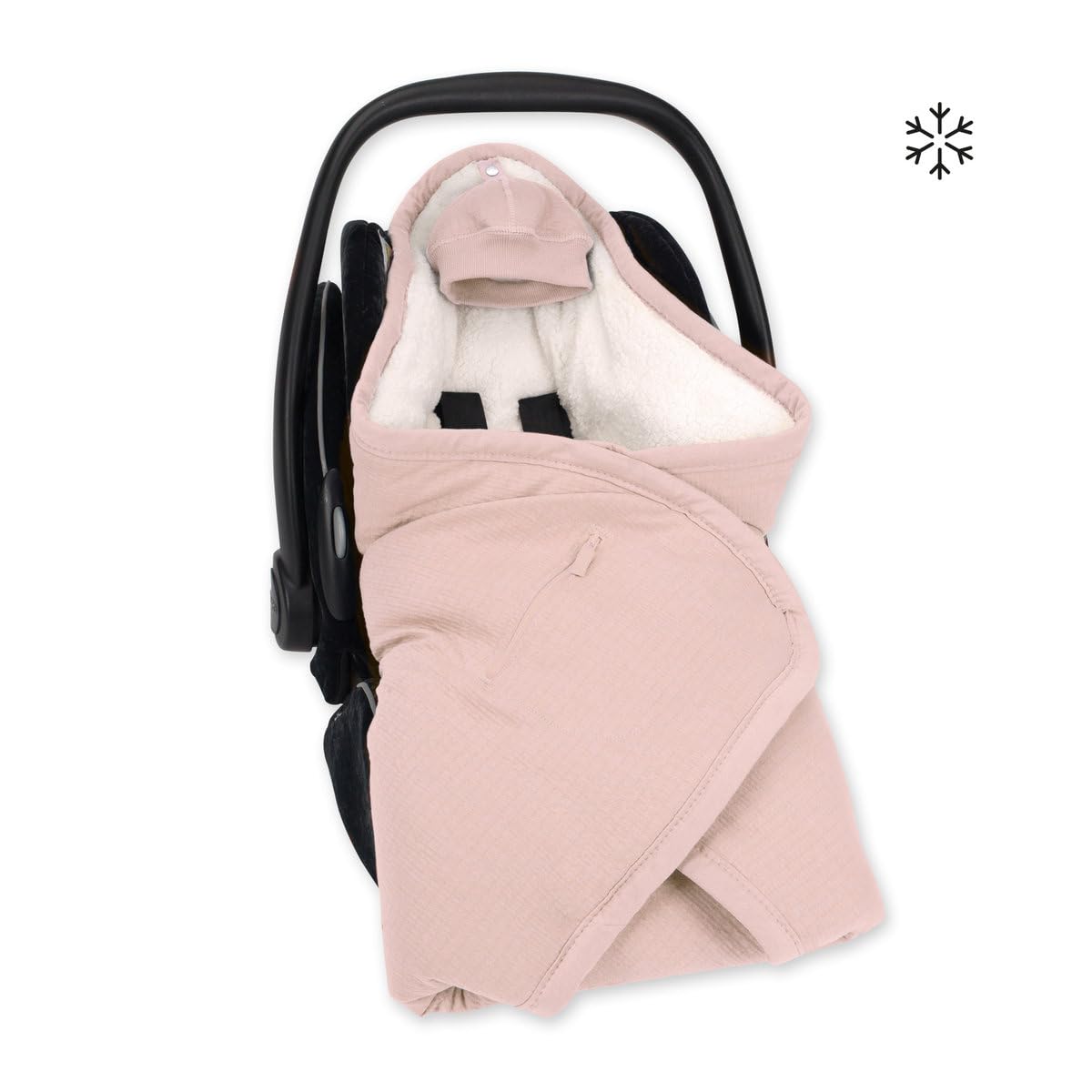 BEMINI - BISIDE Nid d'ange 0-12m - Modèle Universel 3 & 5 Points - Pady Tetra Jersey + Teddy - Rose Blush