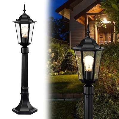 Antique House Outdoor Post Light Fixtures Black Outdoor Light Post Hard Wired Waterproof Outdoor Lamp Post Light with Clear Glass Modern Outdoor Pole Lights for Yard Patio
