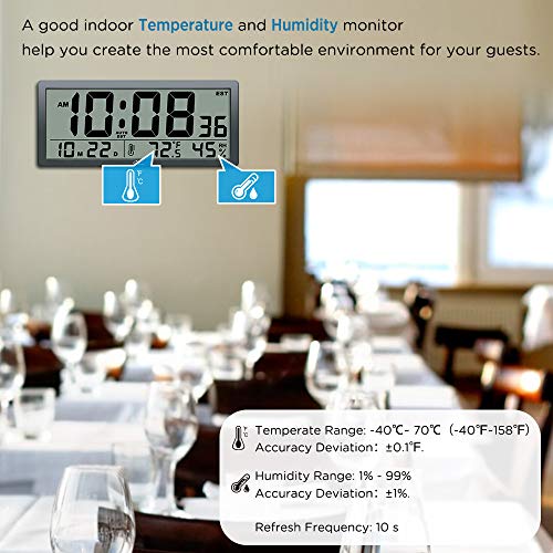 Wallarge Auto Set Large Digital Wall Clock - 14 Inches Oversize Battery Operated Desk Clock With Temperature, Date And Second Large Display, Auto Dst, Great Clocks For Seniors, Living Room And Office #TOP2