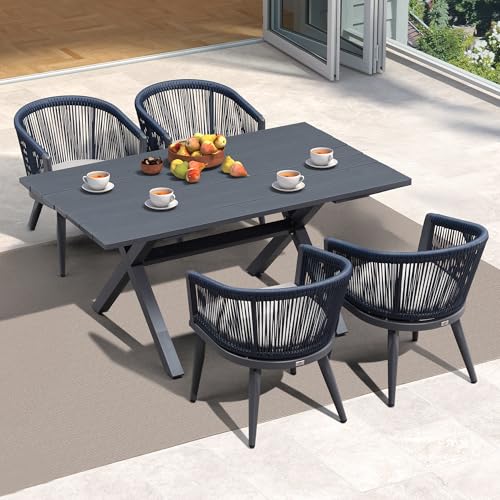 Image of PURPLE LEAF Outdoor Dining Set for 4 with Cushions PE Rattan Grey