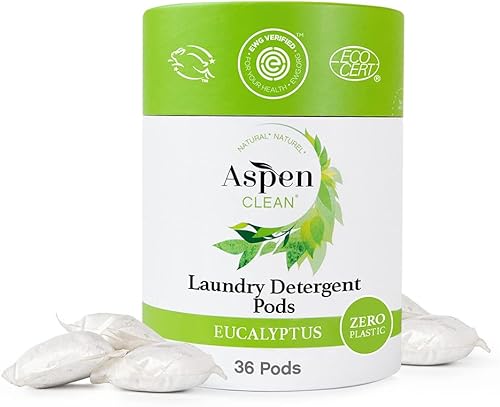 AspenClean - Cápsulas de lavandería Eucalyptus Laundry Pods de AspenClean, embalaje nuevo y mejorado, cero plástico, verificado por EWG, vegano,