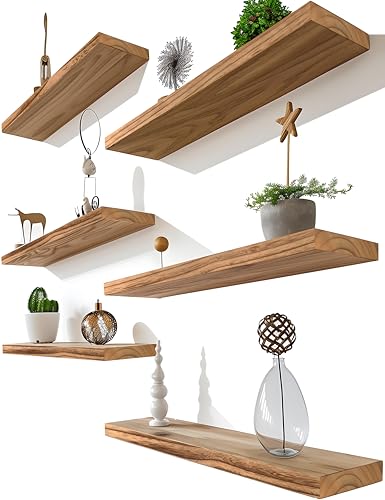 GXYAWPJ Light Wood Floating Shelves for Wall Rustic Wall Shelves for Bedroom Set of 6
