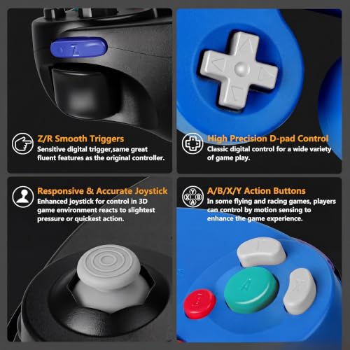 Image of FIOTOK Gamecube Controller,Wired Controller for Wii & Gamecube (Black&Blue)