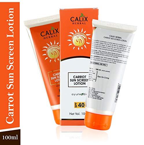 Image of Calix Herbal Ayurvedic Sunscreen SPF 40 Carrot Sun Screen Lotion For Women /Men - Sunscreen Cream For Indian Summer Condition -Help in Sun Protection From UVA /UVB Rays | For All Skin - 100 Ml