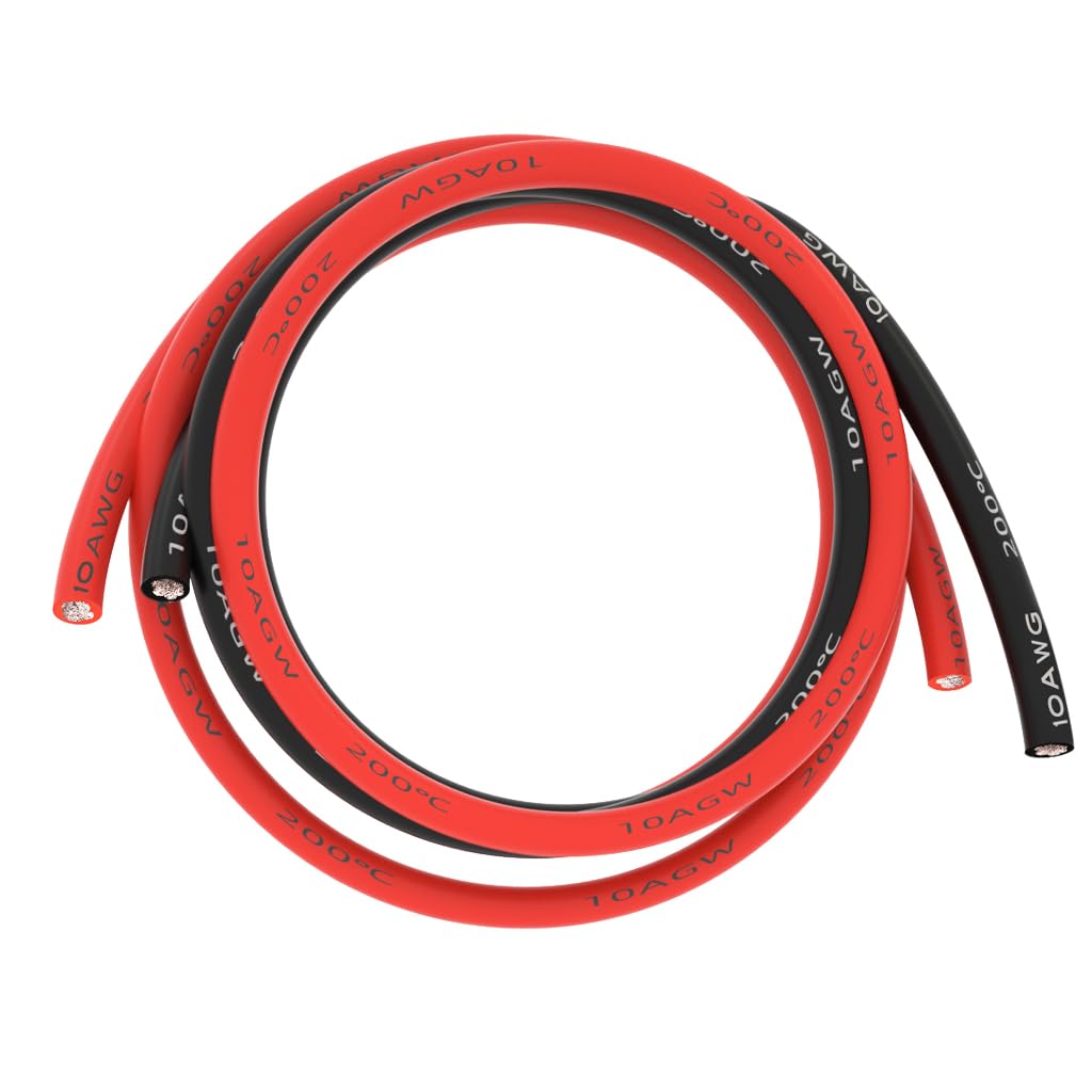 BNTECHGO 10 Gauge Silicone Wire 5 ft red and 5 ft Black Flexible
