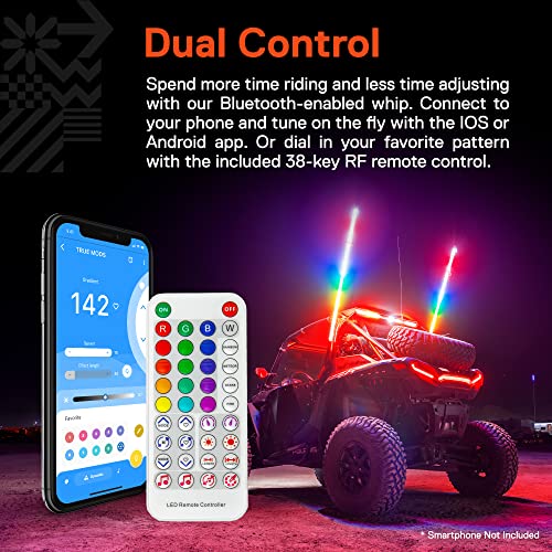Image of True Mods 6ft Spiral RGB LED Whip Flag Light for UTV ATV [Bluetooth App] Dancing Waterproof LED Lighted Whip Antenna Pole Stick for RZR Can-Am Polaris SxS 4x4 Quad Dune Buggy 4 Wheeler Accessories