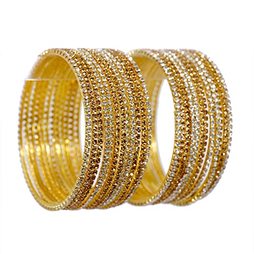 Zircon Gemstone Studded Bangle Set, Glossy Finish (Gold_2.2 Inches)