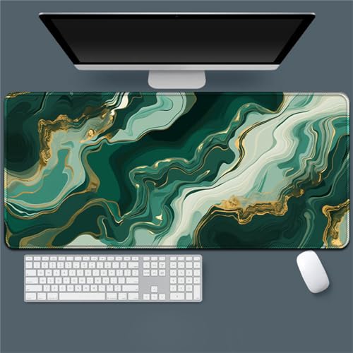 Hixingo Marbre Vert Tapis de Souris XXL/XL/L, Tapis de Souris Gamer, Tapis Souris avec Bords Cousus, Tapis de Souris en Base Antidérapante, Convient pour Gaming, Maison (900x400x3mm,Vert 9)