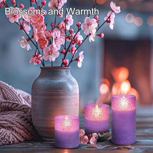 Image of Purple Flameless Candles with Remote Control, LED Flickering Battery Operated, Timer Function, 3 Sizes (3x4, 3x5, 3x6), Safe for Home, Realistic Flickering Flame, Ideal for Decor and Special Events