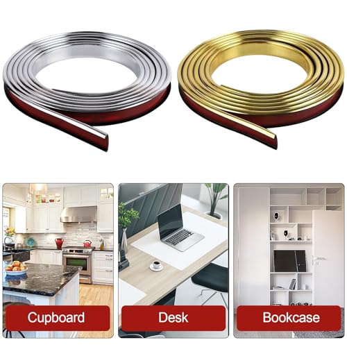 Image of U-Shape Edge Banding, 16.4FT Veneer Edge Banding, PVC Self Adhesiv Furniture Corner Edge Strip Countertop Table Cabinets Chairs Shelves Restoration, 20MM, Silver