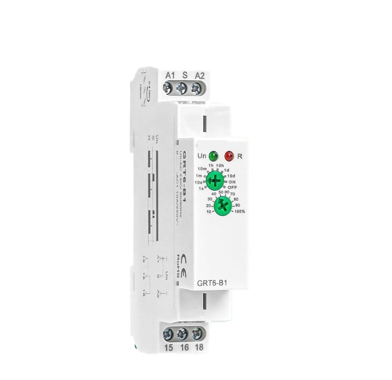 Relais temporisé à fonction unique de 10 A avec retard on/off, minuterie d'allumage électronique réglable, rail DIN modulaire (AC230V, B1 (1SPDT))