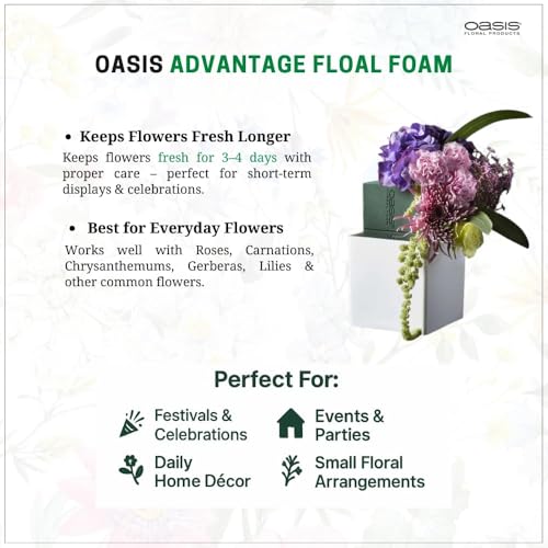 Image of Oasis Pack of 20 Advantage Floral Foam Bricks | Green Florist Foam Blocks for Flower Arrangements in Home Decor, Weddings, Events, Festivals & More | Size 9 x 3 x 4 Inches (2320-20)