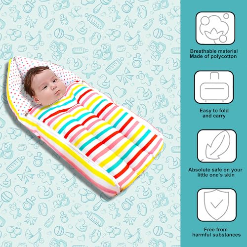 Image of VParents mite Stripes Cotton Bedding Combo: Mosquito net Attached Bed & Travel Nest
