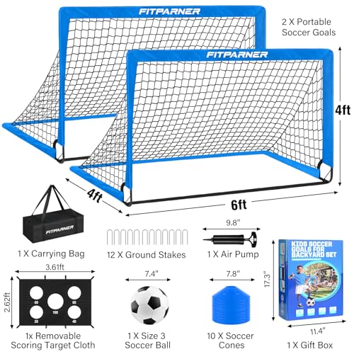Image of Soccer Goal,Backyard Soccer Goals for Kids 2 Pack,4x3 /6x4 FT Portable Toddler Soccer Nets with Target,Ball & Cones,Soccer Training Equipment for Kids Youth Outdoor Games,Sports,Play