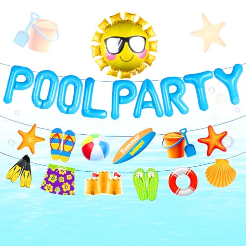 LaVenty Pool Party Decoration Blue Beach Party Supplies Summer Sun Balloons for Luau Hawaii Beach Pool Party