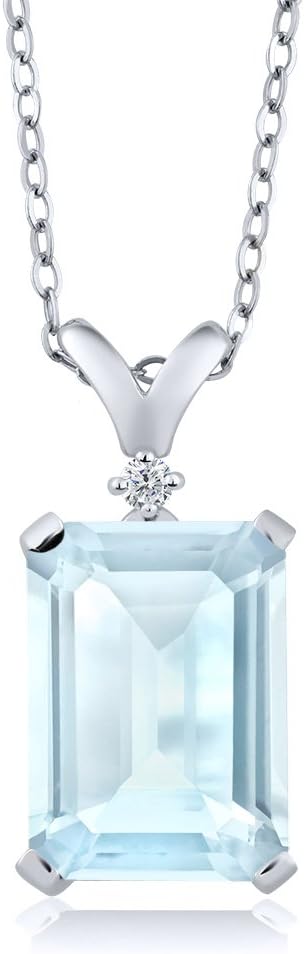 Gem Stone King 5-10 Cttw Gemstone Birthstone and White Diamond Pendant Necklace for Women | 925 Sterling Silver | Emerald Cut 14X10MM | Includes 18 Inch Chain | Fine Jewelry for Her Mom Wife