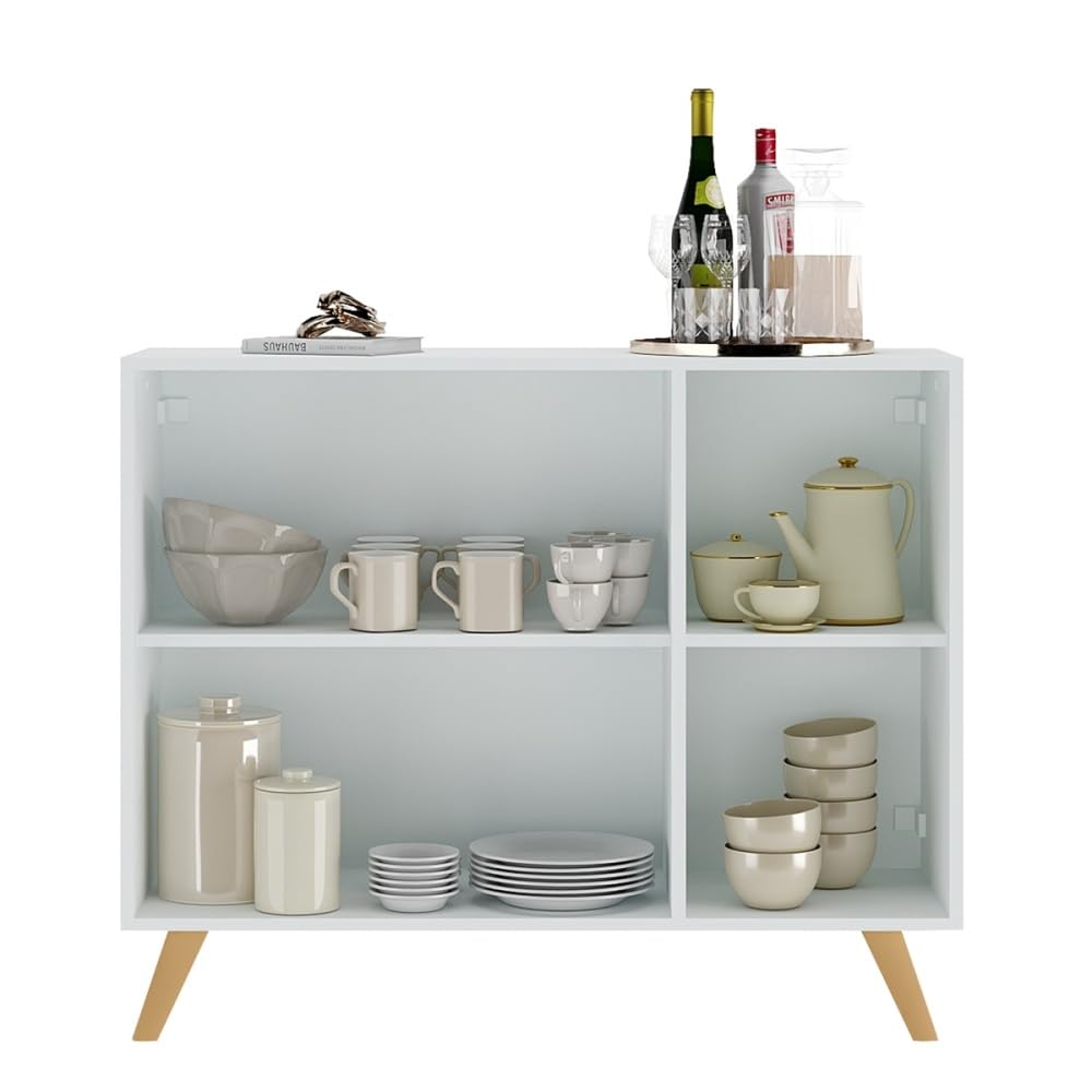 APARADOR BUFET 3 Puertas Blanco Carey, Blanco/Natural, 90 x 32 x 85 cm, Aparador bufet 3 Puertas Blanco