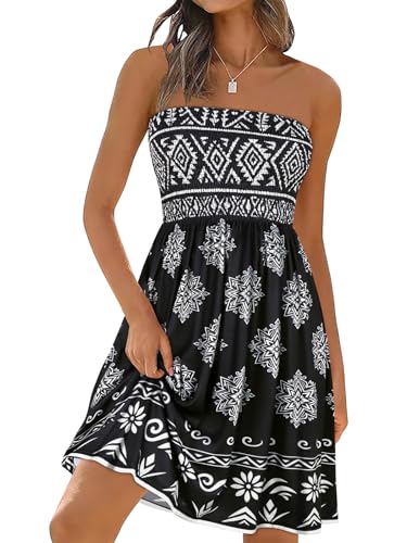 Image of elescat Summer Dresses for Women 2026 Strapless Casual Beach Cover Ups Tube Top Sundress