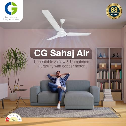 Image of CG Sahajair | High-Speed 1200mm Ceiling Fan | 100% Copper motor | 2 Year Warranty | Superior Air Delivery | Double Ball Bearing | Opal White