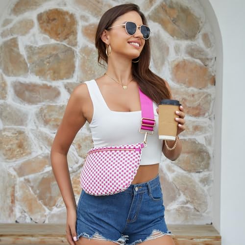 Image of Woven Crossbody Bags For Women, Checkered PU Waist Pack Travel Sling Bag
