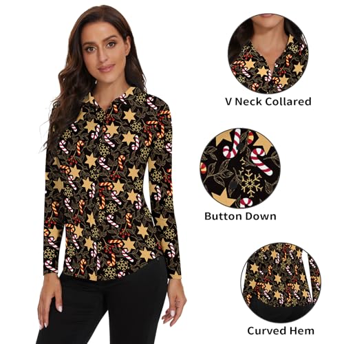 Image of Soneven Womens Golf Polo Shirts 3 /4 Long Sleeve V Neck Button Down Shirts Business Causal Work Blouses Tops