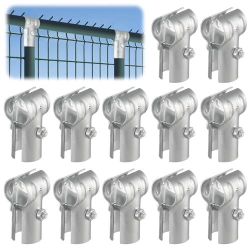 Alffun 12 Pcs 1-3/8 T Pipe Clamps for Chain Link Fence Galvanized Steel End Rail Pipe Clamps Chainlink Fence Parts T Clamp with Bolts & Nuts for Fences Handrails Dog Kennels