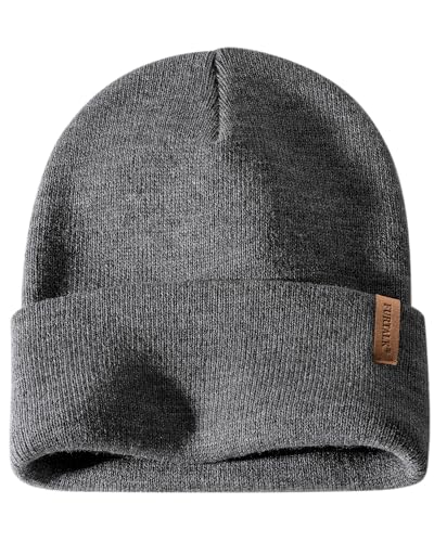 FURTALK Beanie for Men Women Cuffed Thick Knitted Unisex Winter Hat Beanies Skull Cap Grey