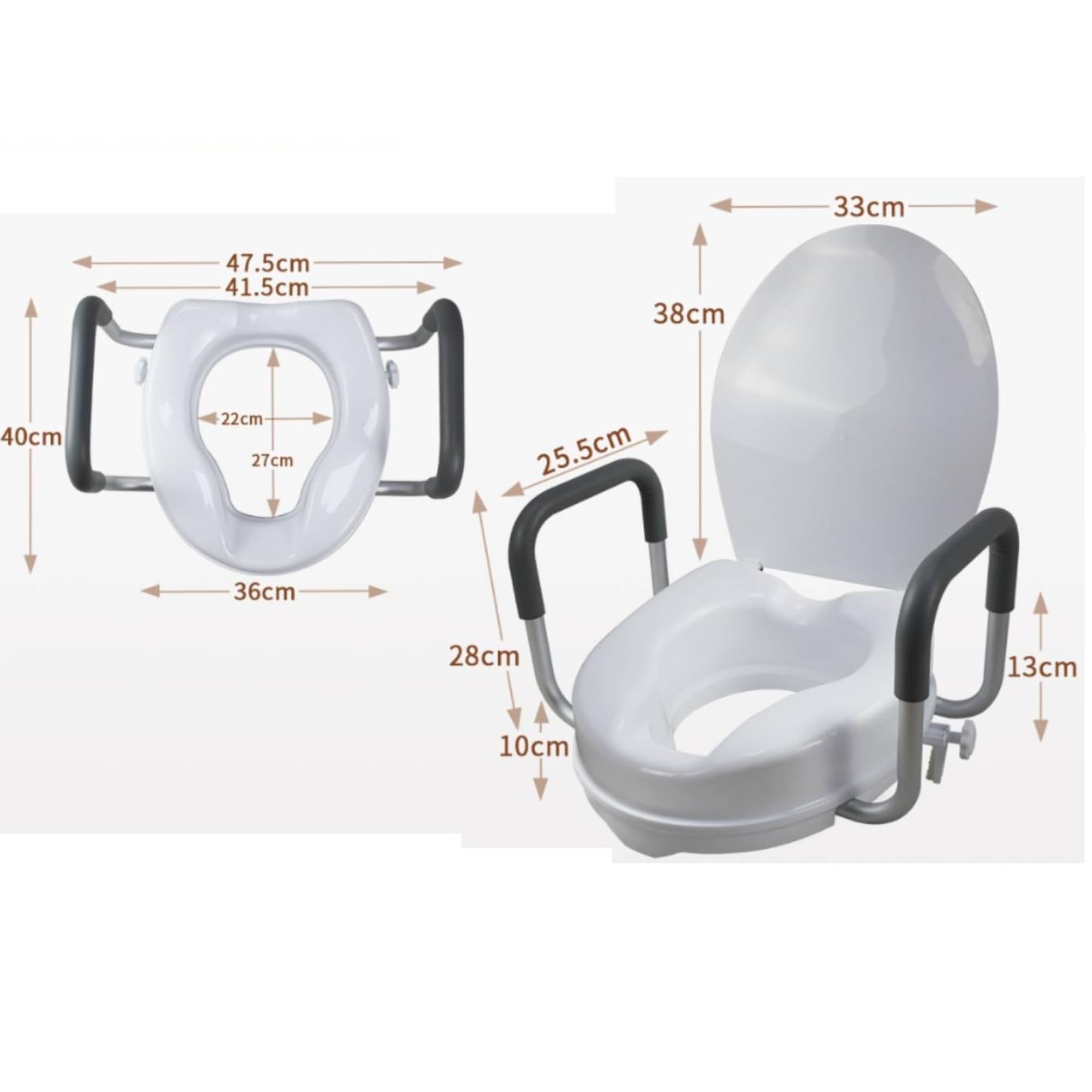 Sedile Wc Rialzato con Telaio Ergonomico, Rialzo Per WC Da 4 Pollici Con Coperchio, Altezza 10 Cm, 4 Pollici, Con Coperchio, 10 Cm