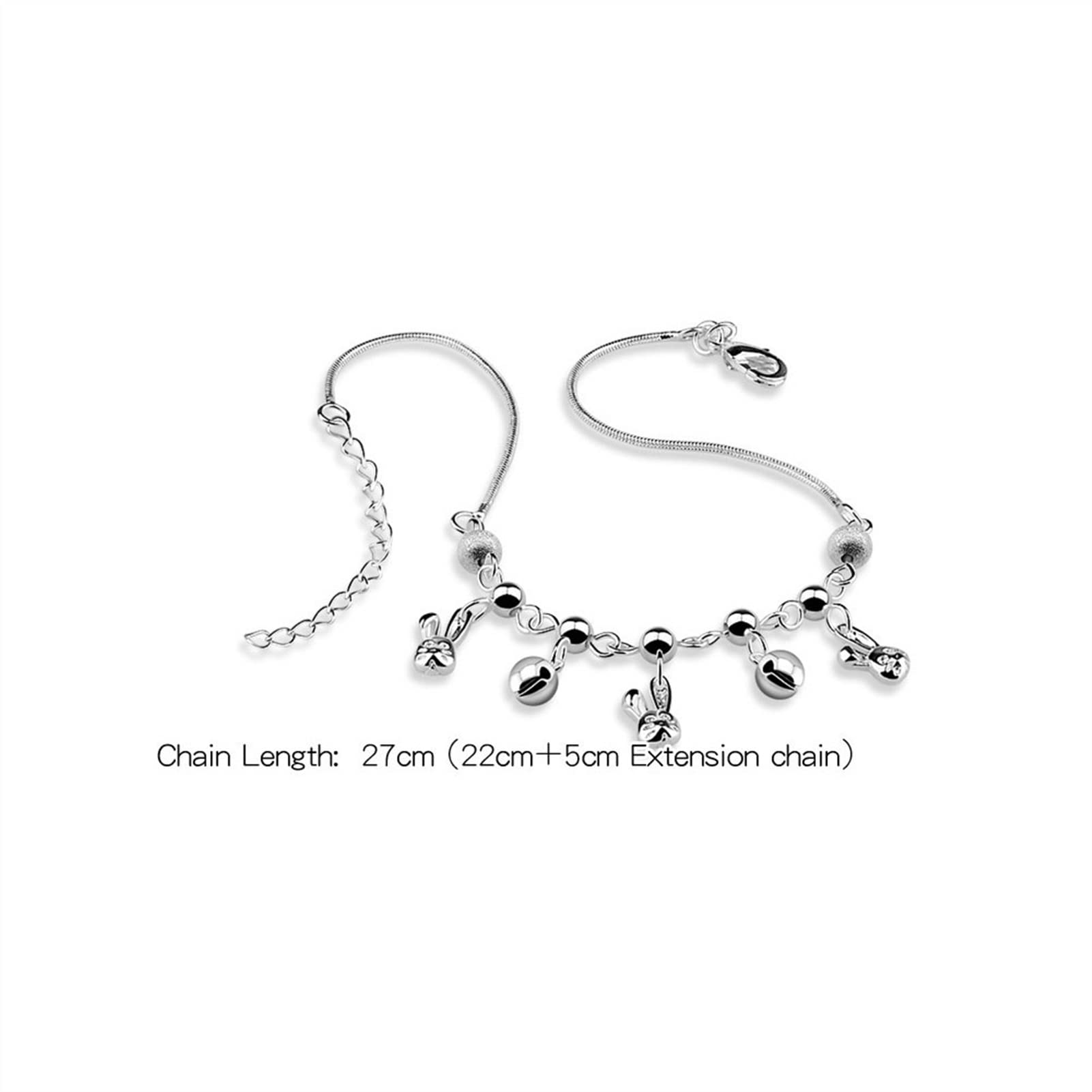 Tobilleras Tobillera de Plata de Ley 925 para mujer, joyería para pie con campana de conejito, sandalias descalzas para playa y verano, tobilleras para mujer