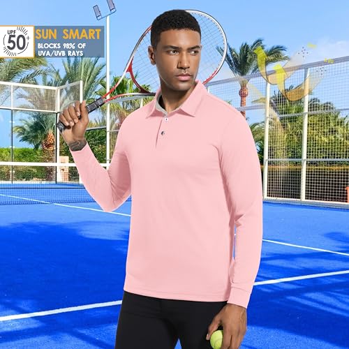 Image of Mens Golf Shirt Long Sleeve Moisture Wicking Dry Fit Performance Solid Pique Collared Golf Polo Shirts for Men