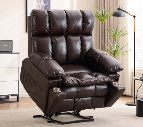 Zuacs 26' Oversized Recliner Dual Motor Power Lift Chair, Lay Flat Recliner Chair for Elderly with Headrest, Flip Arm Storage,Massage & Heat,Big man Recliner with Cupholders,USB Type C,Zero Gravity