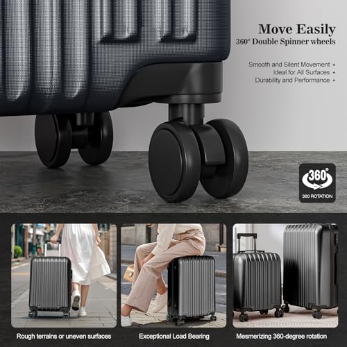 Apelila 4 Piece Hardshell Luggage Sets,Travel Suitcase,Carry On Luggage with Spinner Wheels Free Cover&Hanger Inside4PC (Wave Black)