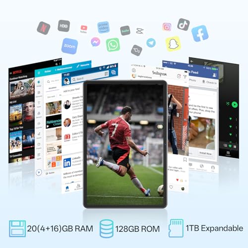 Image of Android 16 Tablet 10.1 Inch, 2-in-1 with Keyboard & Mouse, Octa-Core 20GB RAM 128GB ROM, Widevine L1 GMS Certified, 6600mAh, WiFi, Stylus & Case Included