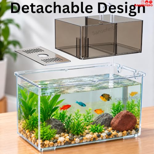 Image of SANSEFERO Mini Aquarium with Filter Pump Betta Tank Ideal for Home, Office Decoration Mini Table Aquarium for Turtle, Small Fishes & Bettas (ZG-001) - Stones & Plants Not Inlcuded