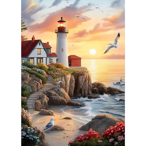 MXJSUA Faro del Mar Diamond Painting, Pintura Diamante Kit Manualidades Adultos, Diamond Painting Adultos Dibujos con Diamantes para la Decoración de la Pared del Hogar 30x40 cm