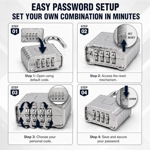 Image of FreshDcart Resettable 4-Digit Number Combination Zinc Padlock PIN Security Number Padlock Heavy Duty Weatherproof for Indoor and Outdoor Use, Sheds, Gates, Lockers, Storage (Silver)