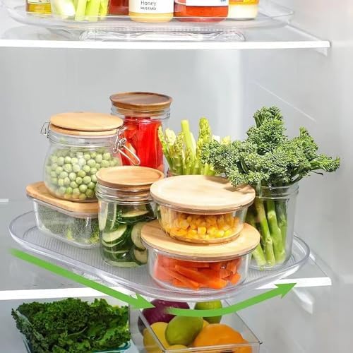 Duscdesp Lazy Susan Turntable Acrylic Fridge Organiser,Rectangular Lazy