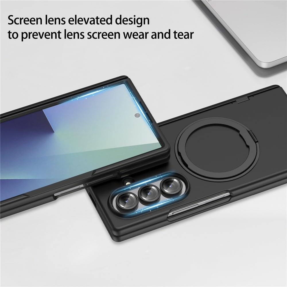 Generic Custodia compatibile con Samsung Galaxy Z Fold 7 (colore: trasparente) cerniera rigida flip custodia in metallo anello con copertura dello schermo