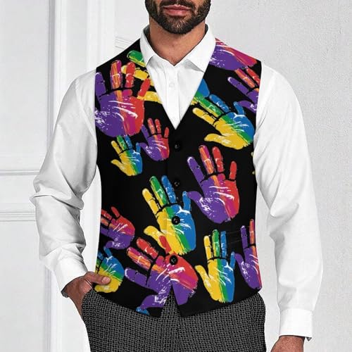 Rainbow Hand Men's Suit Vests Business Formal Dress Vest V-Neck Waistcoat for Wedding Casual2