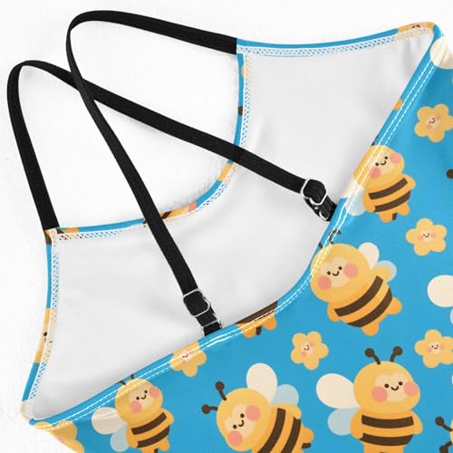 senya Girls Swimsuits One-Piece Swimwear Tie Bathing Suit Beach Summer Round Neck 7-8T Bee Pattern4