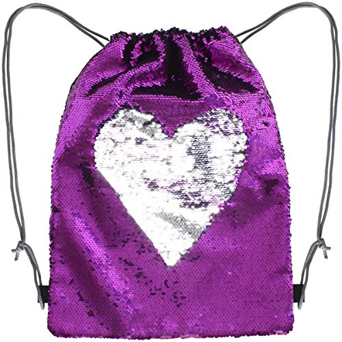 igadgitz Xtra U6973 - Sacca Paillettes Coulisse Zaino Paillettes Reversibili e Poliestere - Drawstring Bag Borsa Paillettes Bicolore, Crea Motivi & Parole - Rosa/Argento