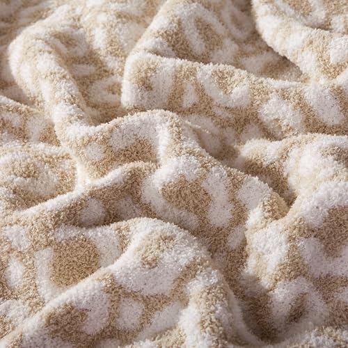 Image of Elegant Comfort Leopard Throw Blanket, Beige Super Soft Cozy Fluffy Warm Throw Blankets for Couch, Sofa, Chair, Bed, Camping, Picnic, Travel Lightweight Bed Blanket (50 inch x 70 inch)