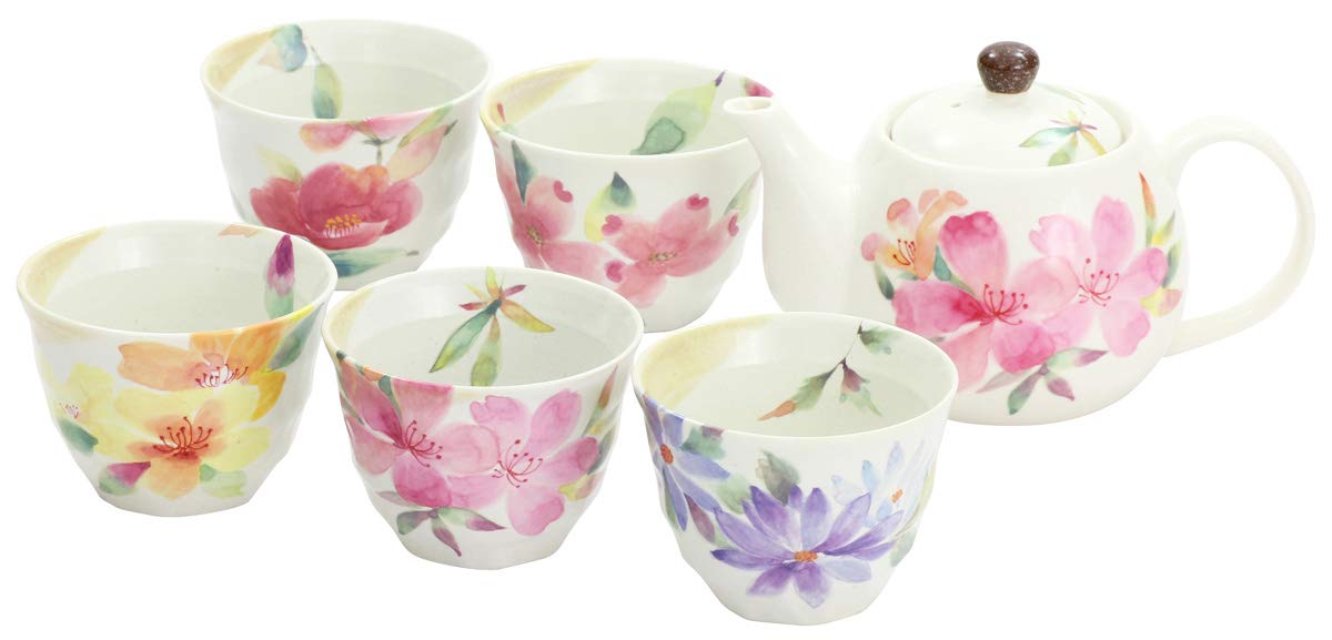 Amazon.co.jp: セラミック藍 花かおり 5客ポット茶器 2366 : ホーム 