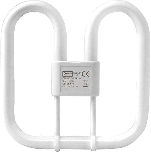 Crompton Lamps CFL 2D 16W GR10q Dimmable 4000K Cool White Frosted 1100lm 4-Pin Energy Saving DD Compact Fluorescent CC Slim Opal Light Bulb