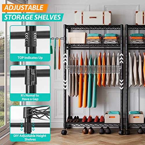 Punion Heavy Duty Rolling Garment Rack,Portable Clothes Rack For Hanging Clothes,Clothing Rack,Wardrobe Storage Rack With 3 Shelves,1 Hang Rod,1 Side Hook ,36" Lx18 Wx71 H, Max Load 500Lbs, Black,Gr1 #TOP2