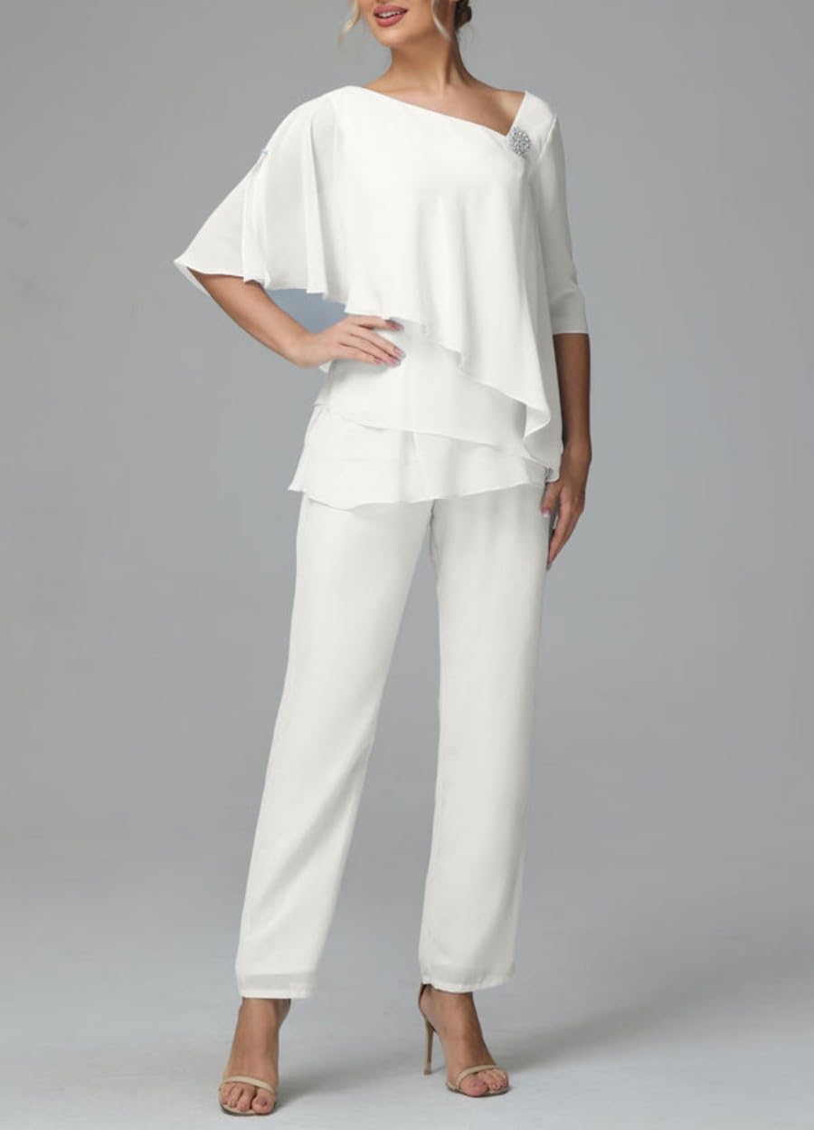 Traje de pantalón para madre de la novia, 2 piezas para mujer, traje formal de gasa para invitados de boda