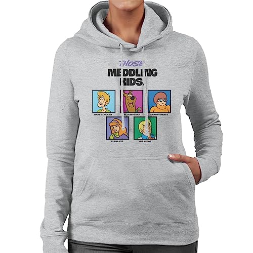 All+Every Scooby Doo Those Meddling Kids Character Tiles Women's Hooded Sweatshirt Heather Grey
