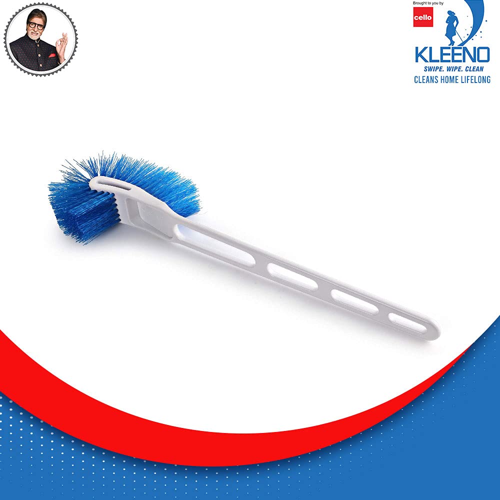 Kleeno Cello Plastic by Cello Eco Hockey Toilet Brush | Longer Handle Ergonomic Design | Angular Design to Reach All Corners | Set of 1, Blue & White - Image 2 thumbnail