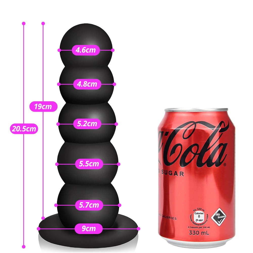Roluck - Tapón anal con ventosa grande con 5 bolas anales, consolador anal con ventosa, tapón anal para mujeres y hombres, juguete sexual anal (negro)