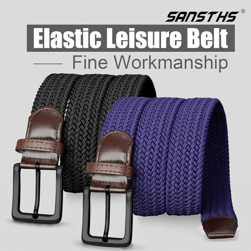 Image of SANSTHS Elastic Woven Golf Belt for Men, 1.3 inch Casual Stretch Braided Web Belt with Pin Buckle for Golf Jeans Casual Pants